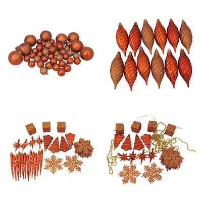 125ct Burnt Orange Shatterproof 4-Finish Christmas Ornaments 5.5"