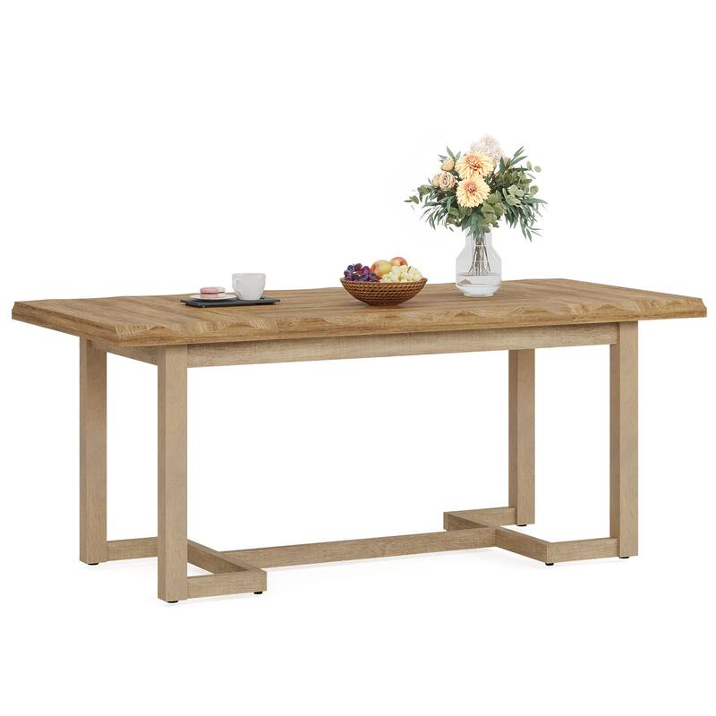 Rectangular Wood Dining Table with Solid Wood Legs, Kitchen Table for Dining/Living Room
