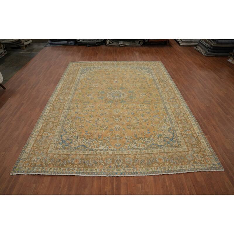 Hand Knotted Oriental 100% Wool Carpet Traditional Floral Oranges & Rust Mashad Area Rug - 12' 9'' X 9' 9''