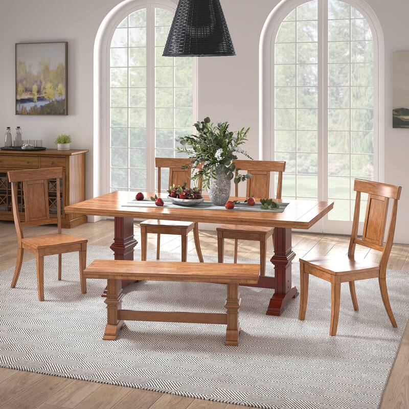 Ronda 78.7" Rectangular Solid Wood Top Dining Set with Panel Back Chairs