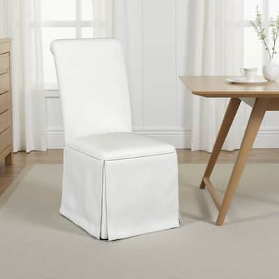 Shaw Dining Chair Set of 2, Tall Rolled Back and Skirted Base, White