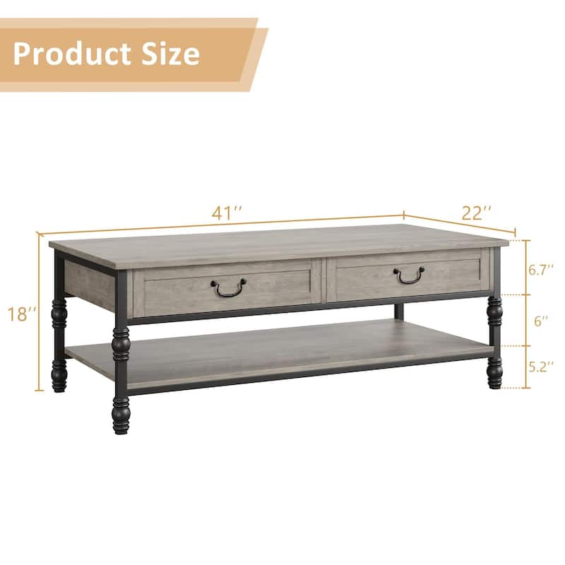 41" Coffee Table with 2 Storage Drawers, Rustic Coffee Tables