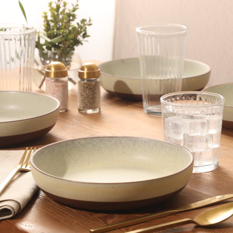 Gibson Elite William Crest 4 Piece Dinner Bowl Set, 8.5" Round Stoneware Reactive Glaze Finish, Large Soup, Pasta & Salad Bowls