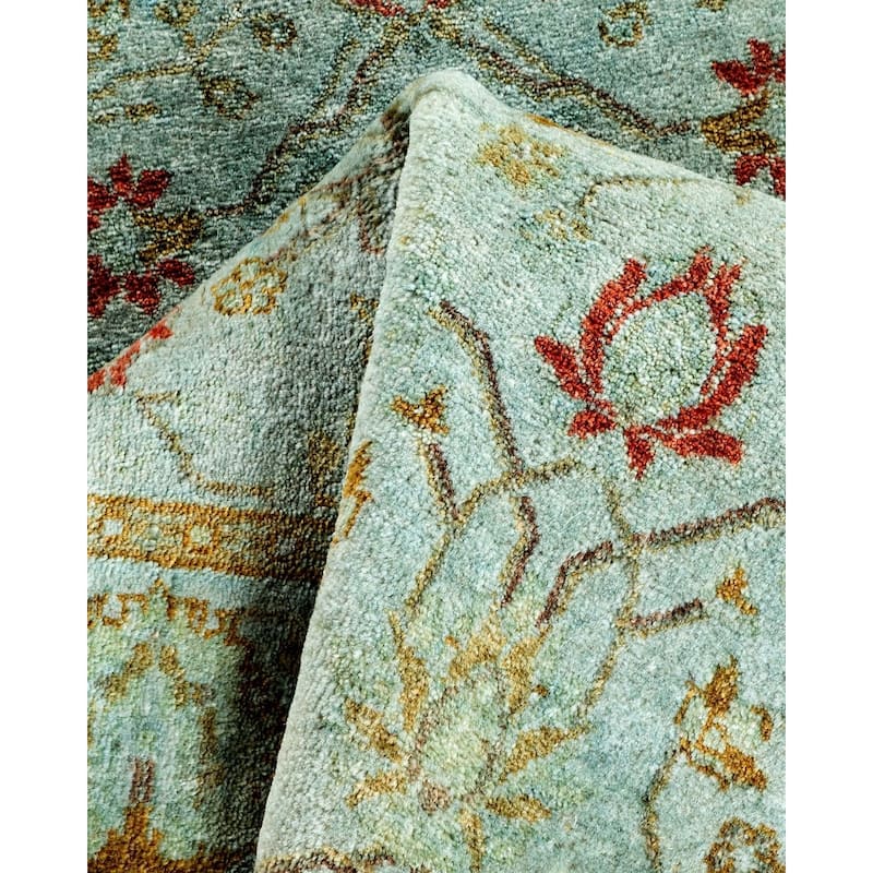 Overton Hand Knotted Wool Vintage Inspired Modern Contemporary Overdyed Blue Runner Rug - 2' 7" x 15' 8"