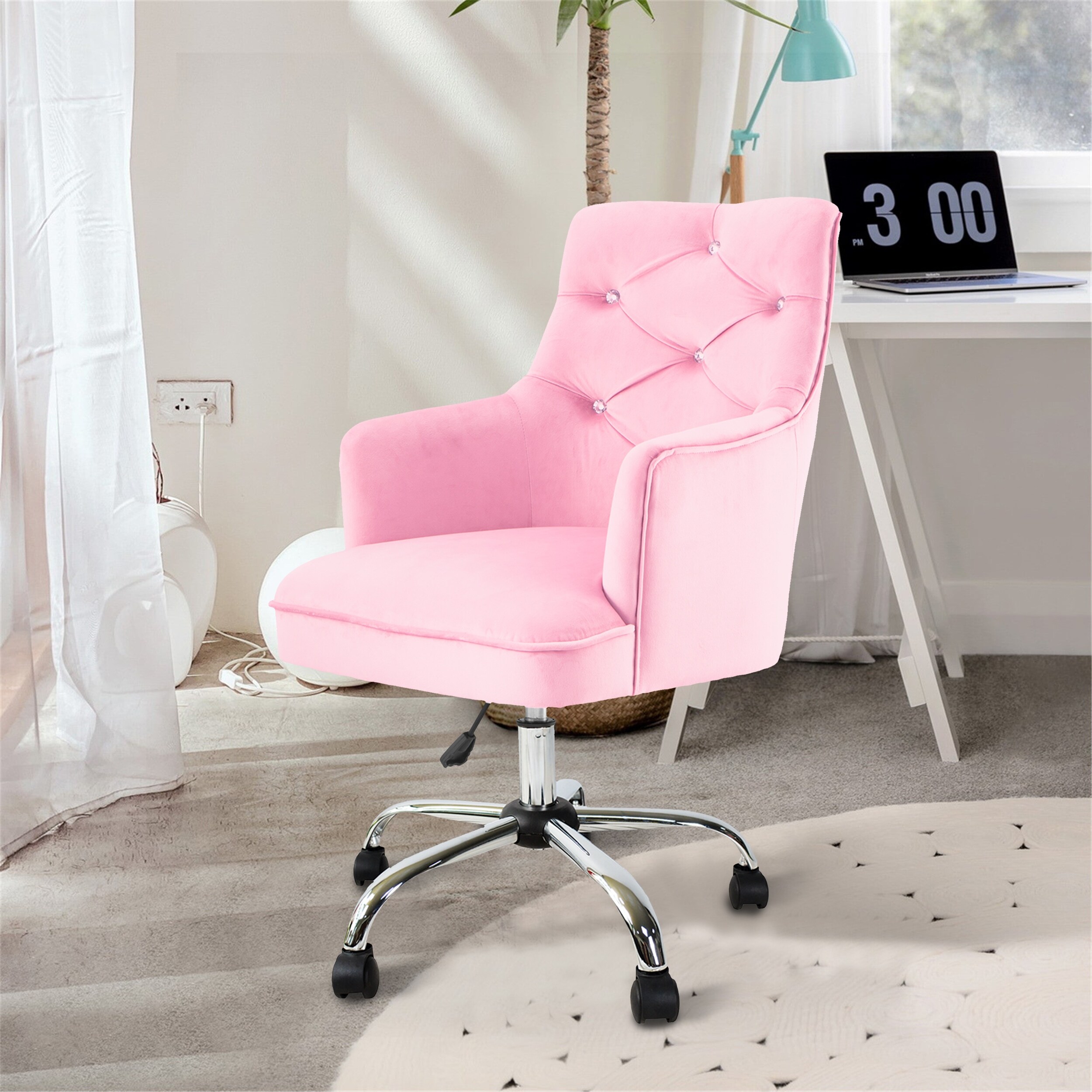 Shop Tufted Velvet Swivel Adjustable Home Office Chair Sliver Glide Casters Overstock 31784231 Pink