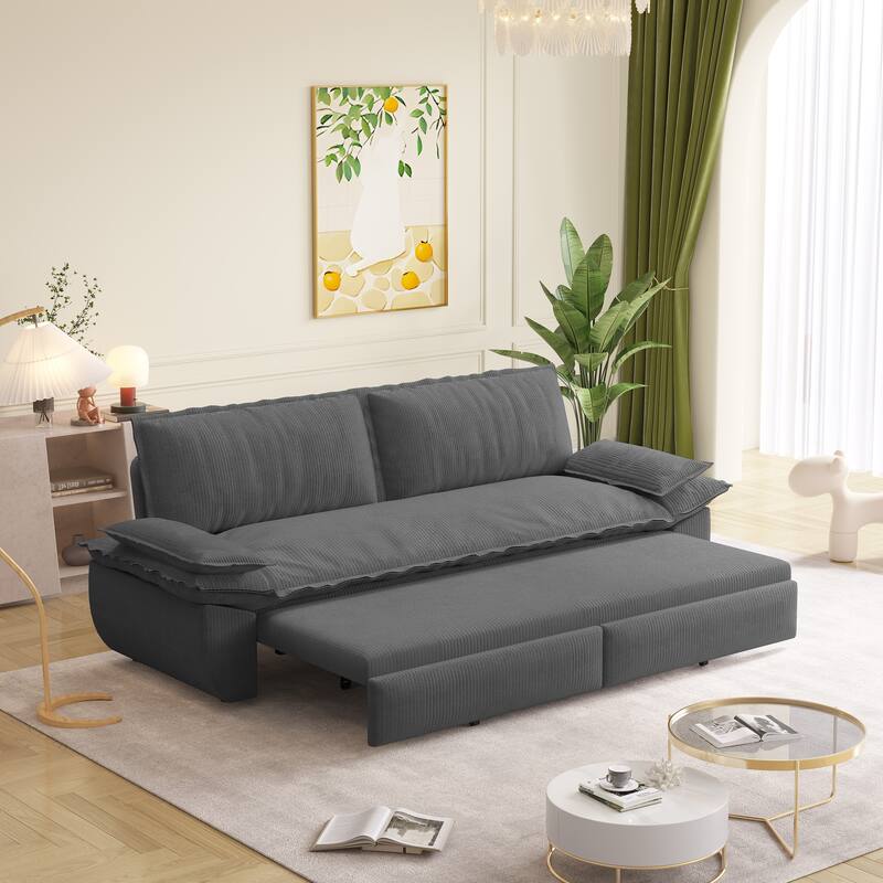 GDFStudio - Corduroy 73.2" 3-in-1 Convertible Pull Out Sofa Bed