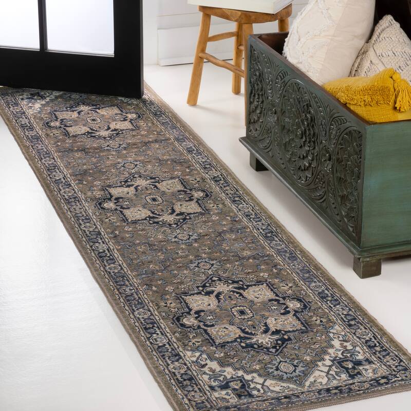 JONATHAN Y Victoria Ornate Large Medallion Machine Washable Area Rug