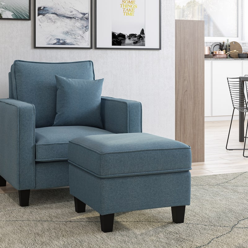 2 Piece Georgia Accent Chair with Ottoman Set - Blue