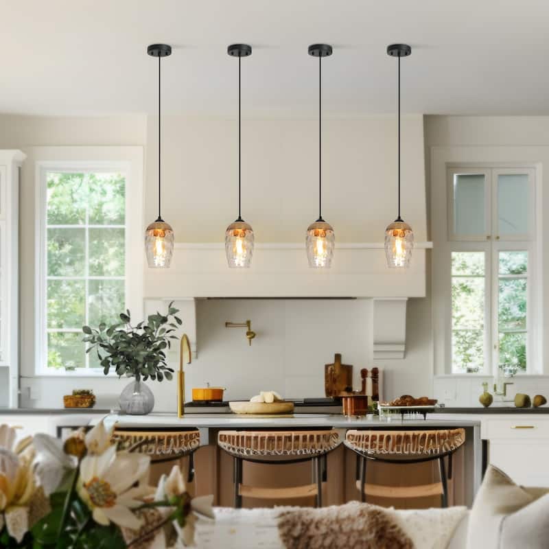 Ottilie Modern 1-Light Black Gold Hammered Glass Pendant Lights for Kitchen Island - 6"D x 10"H