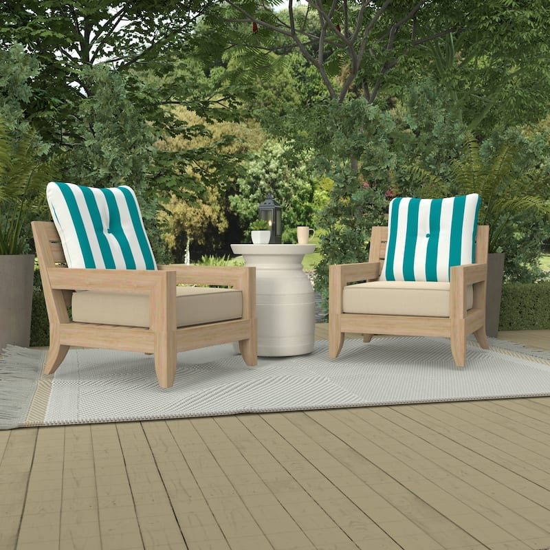 24" x 24" Tufted Outdoor Chair Back Cushion with Button - 23.5'' L x 24'' W x 7'' H - Awning Stripe Turquoise