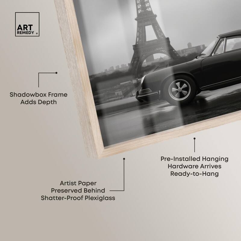 Classic Car and Eiffel Noir Shadowbox by Art Remedy