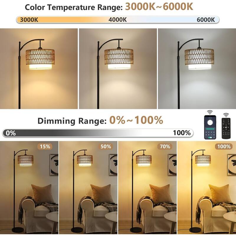 Farmhouse Floor Lamps with Remote & Dimmable Bulb