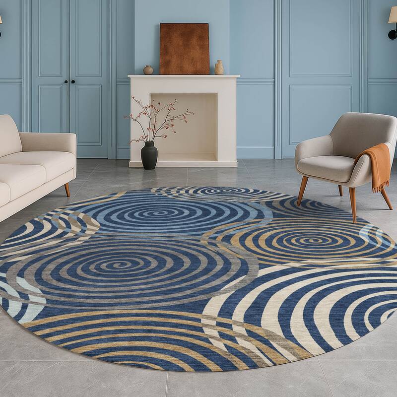 Machine Washable Indoor/ Outdoor Contemporary Swirls Chantille Rug