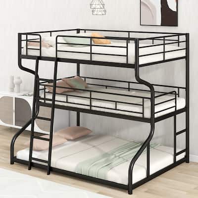 Industrial Triple Bunk Bed, Full XL/Twin XL/Queen, with Safety Guardrails and Ladder
