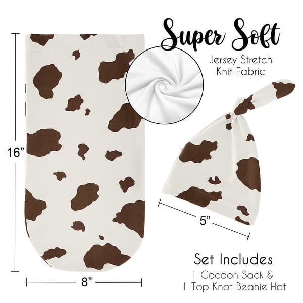Wild West Cow Print Baby Cocoon and Beanie Hat Sleep Sack 2pc Set Brown and Cream Gender Neutral Western Southern Country Animal
