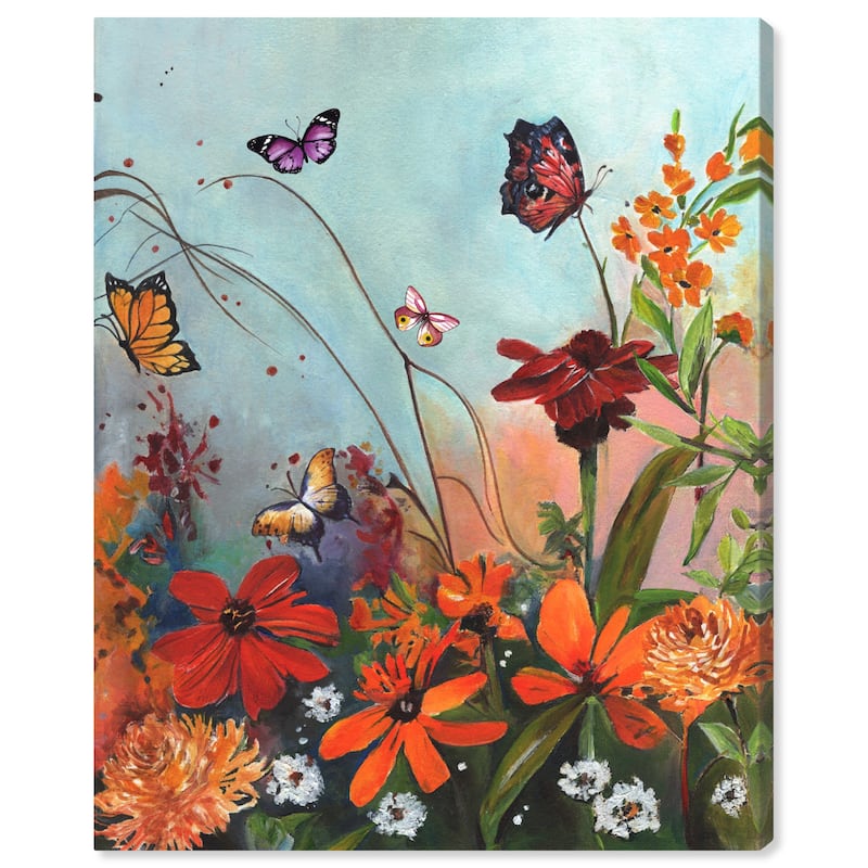 Wynwood Studio Canvas Floral and Botanical Bright Nature Orange and Light Blue Traditional Wall Art Canvas Print - Orange, Blue
