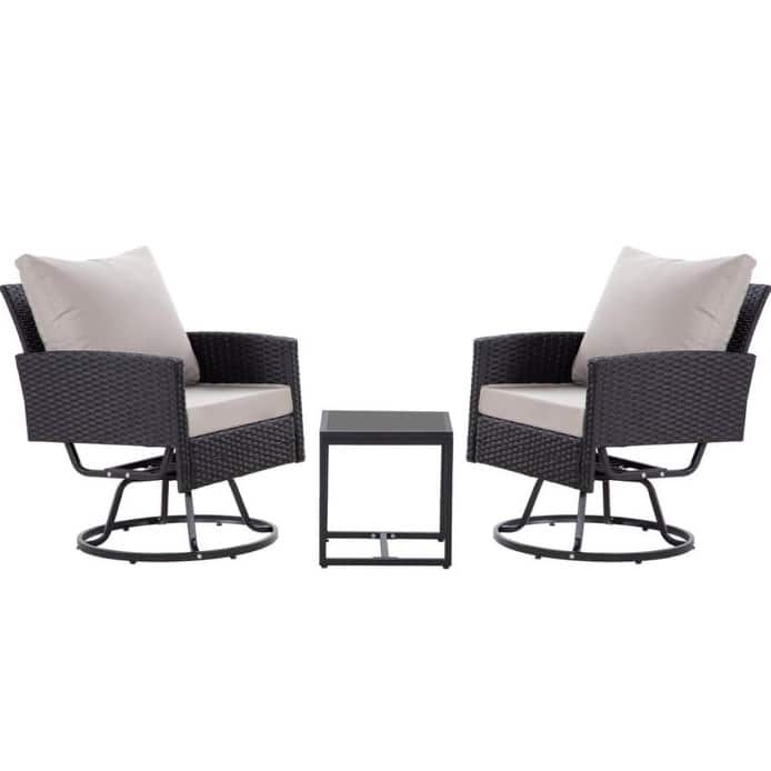3-Piece Wicker Patio Furniture Set Rattan Swivel Chairs with Coffee Table, Outdoor Seating - Black