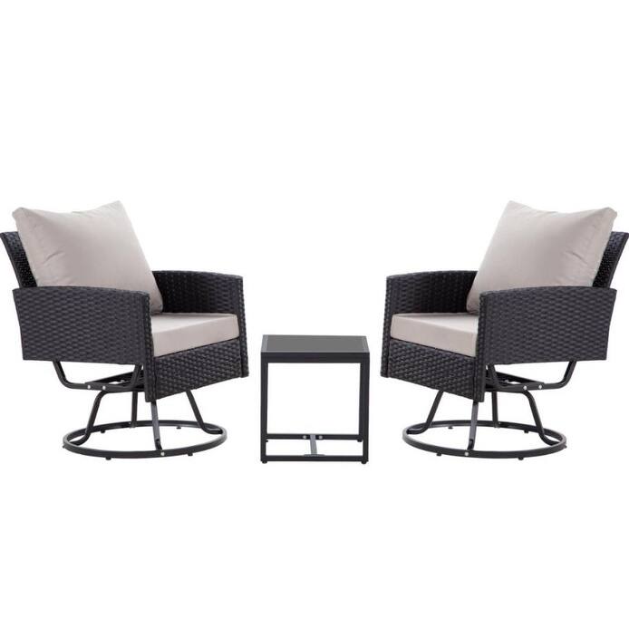 3-Piece Wicker Patio Furniture Set Rattan Swivel Chairs with Coffee Table