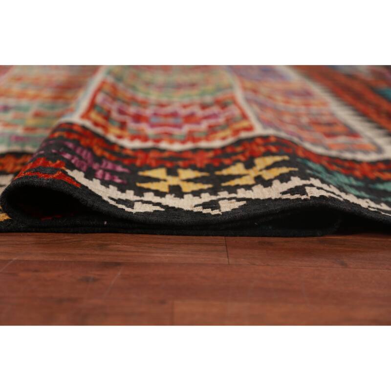 Multi-Color Kilim Oriental Area Rug Hand-Woven Geometric Wool Carpet - 10'1"x 13'1"