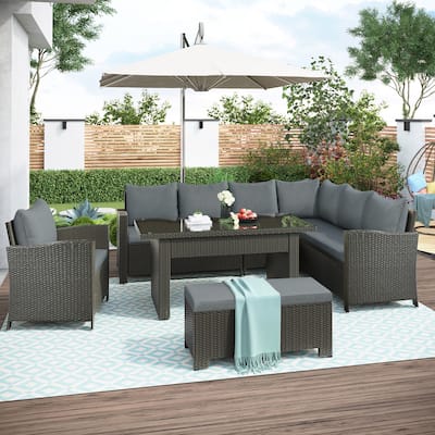 Patio Furniture Rattan 6-piece Outdoor Sectional Set with Cushions