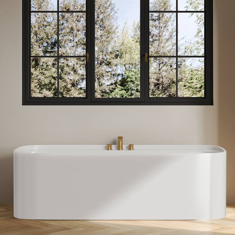 Modern Deck-Mount 2-Handle 360° Rotatable Bathtub Faucet Widespread 3 Hole Tub Filler