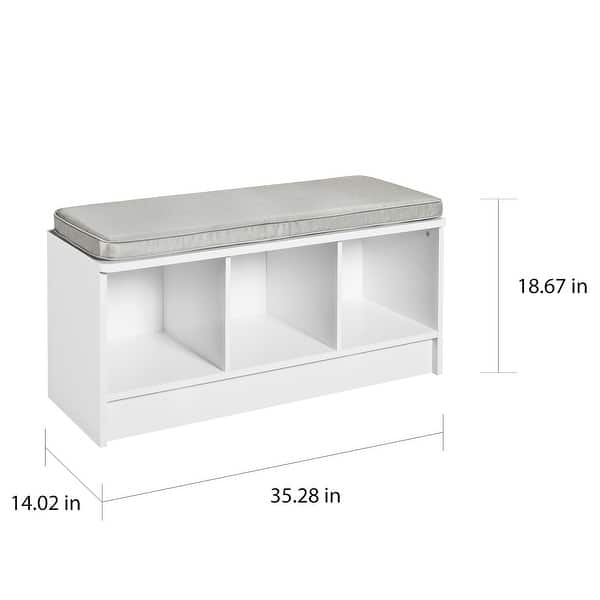 dimension image slide 1 of 5, Porch & Den Southbrook 3-cube Storage Bench w/ Grey Cushion