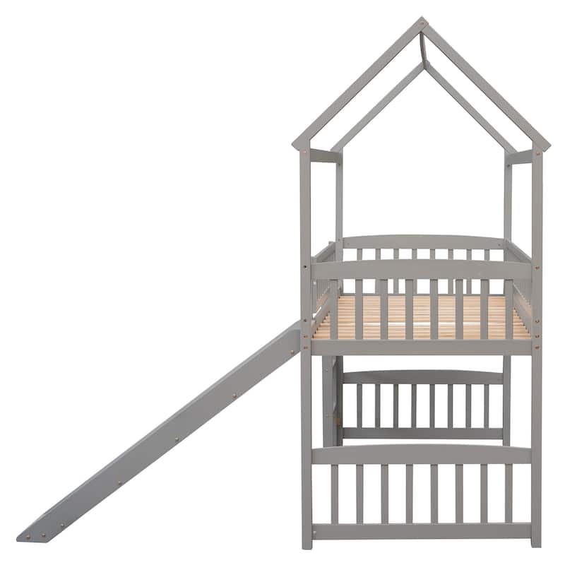 Twin Loft Bed with Slide, House Bed with Slide,Espresso(OLD SKU :LT000212AAP)