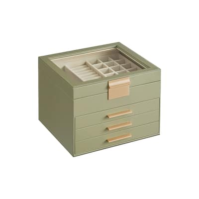 Modern Jewelry Organizer with Multiple Drawers Glass Top and Velvet Interior for Storage