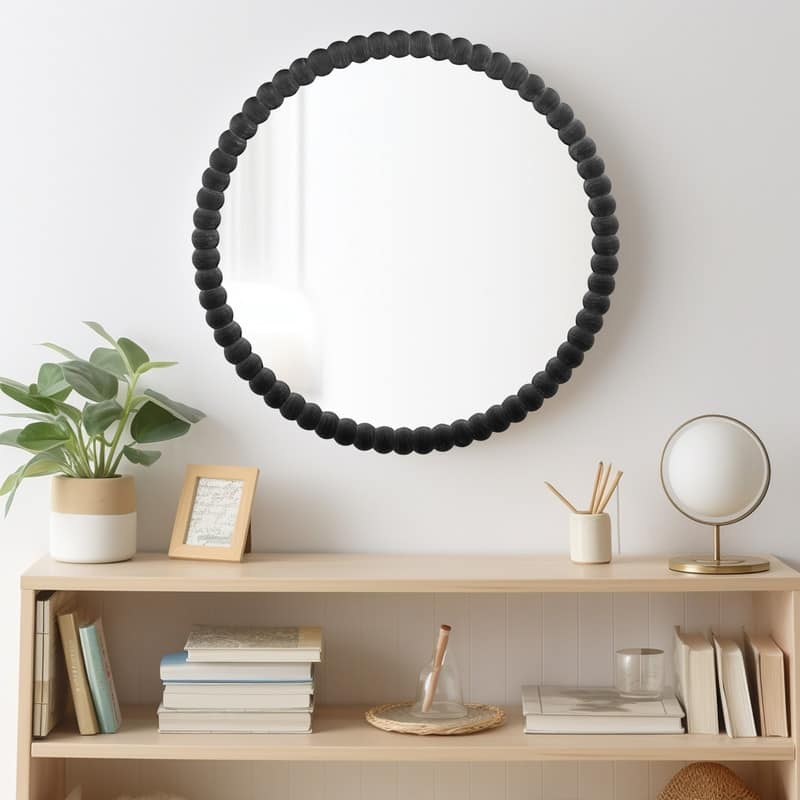 Antique Farmhouse Beaded Round Wall Mirror
