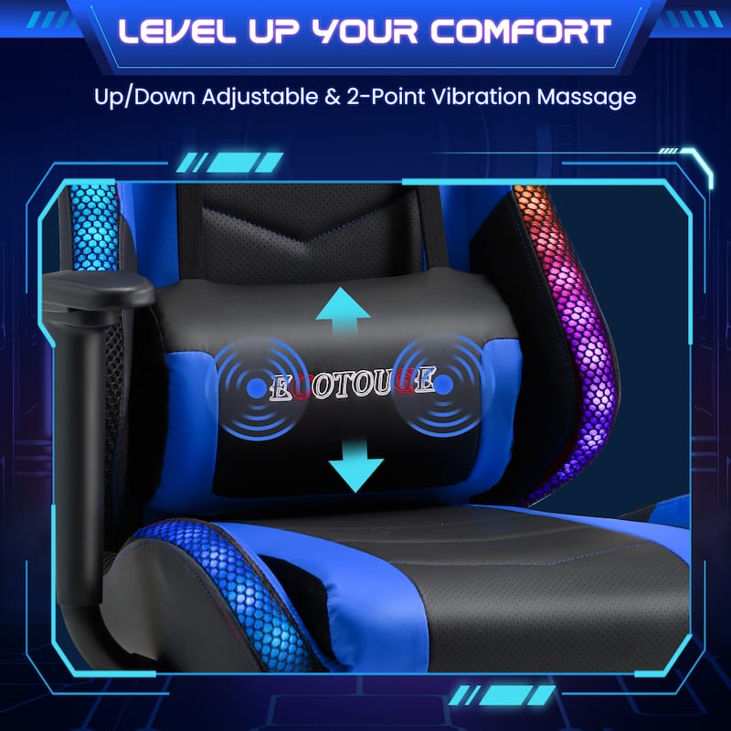 EROMMY RGB LED Gaming Chair with Massage Lumbar Support & Footrest, Ergonomic Reclining Computer Chair for Adults