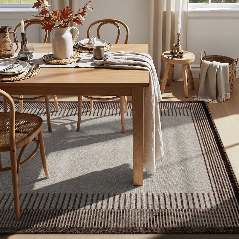 World Rug Gallery Modern Abstract Bordered Area Rug for Living Room, Bedroom, or Entryway - Low Pile Indoor Rug