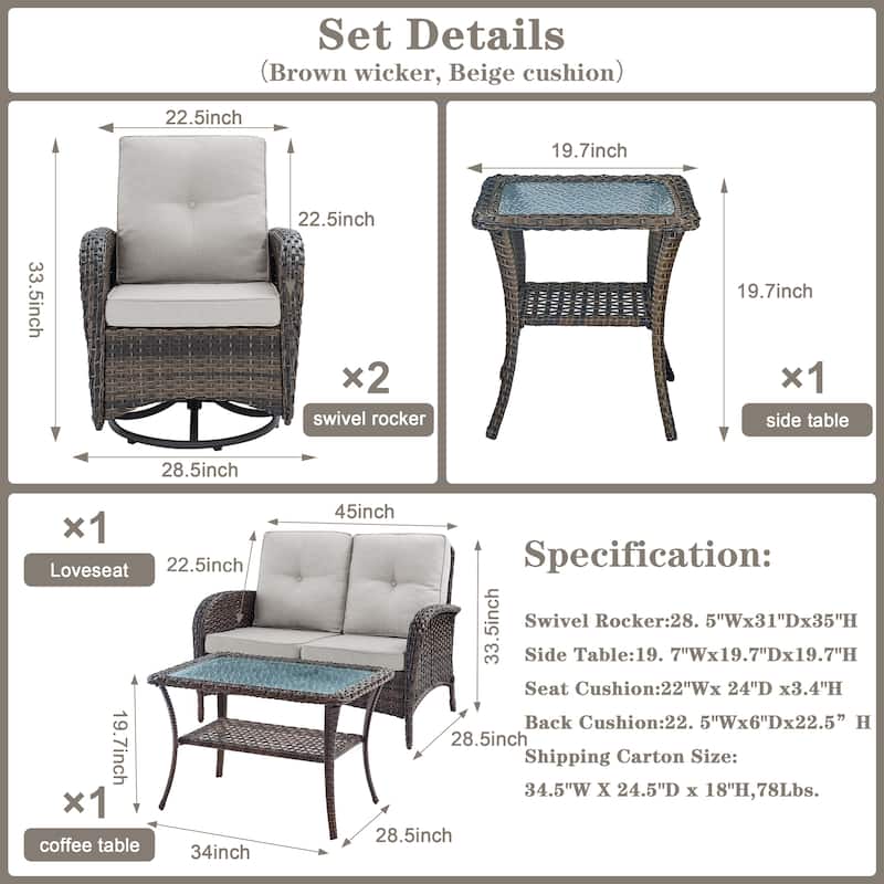 Pocassy Outdoor Sofa Swivel Glider Chair with Table