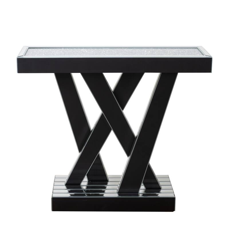 Modern Console Table Silver Entryway Table Inlay with Crushed Diamond