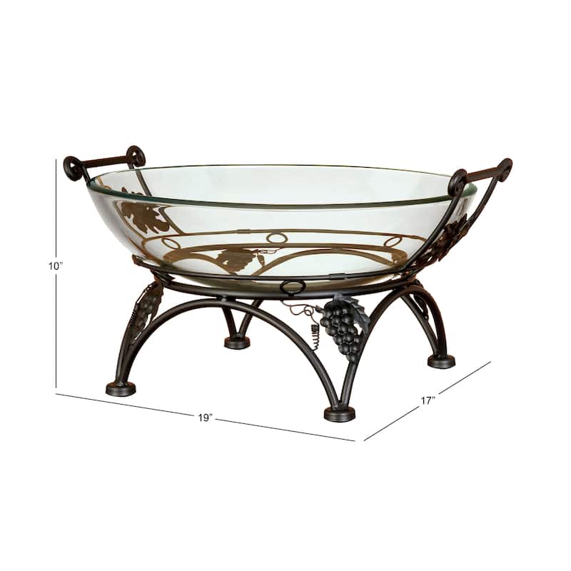 Tempered Glass Kitchen Serving Bowl with Copper Metal Grapes Base - Clear - Roche River Decor