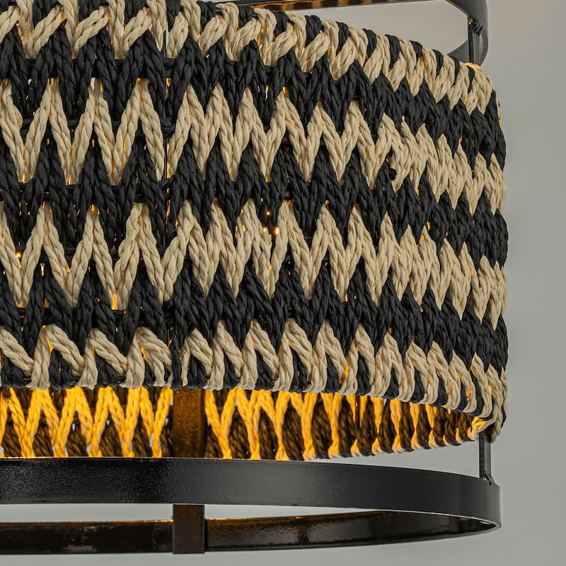 Inca 3-Light Rattan Hemp Drum Pendant, Scandi Coastal Boho - Handwoven - 18" Wide