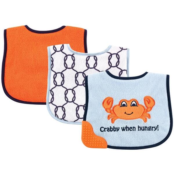slide 1 of 1, Luvable Friends Baby Boy Feeder Bibs with Teether 3pk, Crab, One Size - Crab - One Size One Size - Crab
