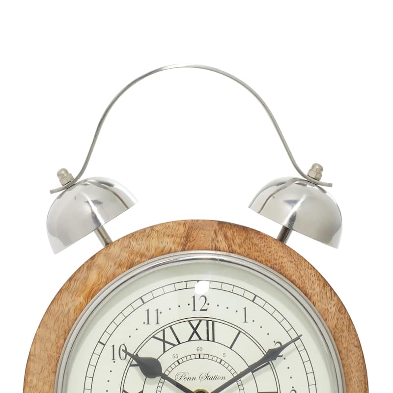 Mango Wood Clock with Bell Style Top - Brown - Roche River Decor - 3"W x 7"L x 10"H