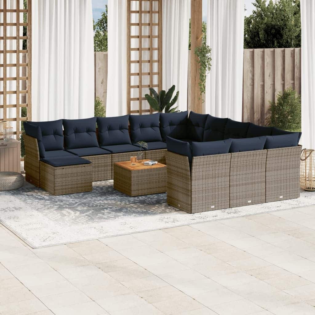vidaXL Patio Sofa Set with Cushions Outdoor Furniture 13 Piece Poly Rattan - 24.4x 24.4x 27.2