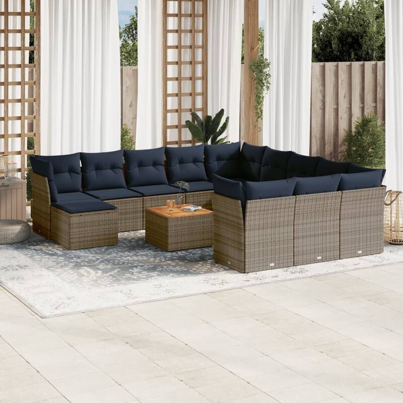 vidaXL Patio Sofa Set with Cushions Outdoor Furniture 13 Piece Poly Rattan - 24.4x 24.4x 27.2 - Grey