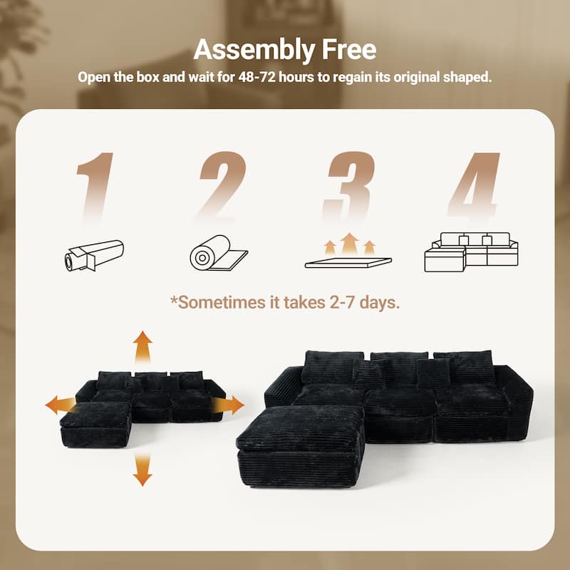 GDFStudio Zephyrian Corduroy Foam Modular Sofa with Cloud Cushions and Convertible Design