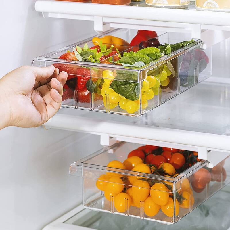 Sorbus Pull Out Fridge Drawer - Attachable Deli Drawer - Adjustable Refrigerator Storage Bin - 2-Pack, Clear Design