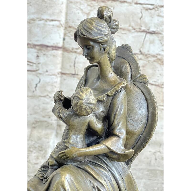 Art Deco Nouveau Mother And Baby Classic Original Bronze Artwork By Jean Patoue