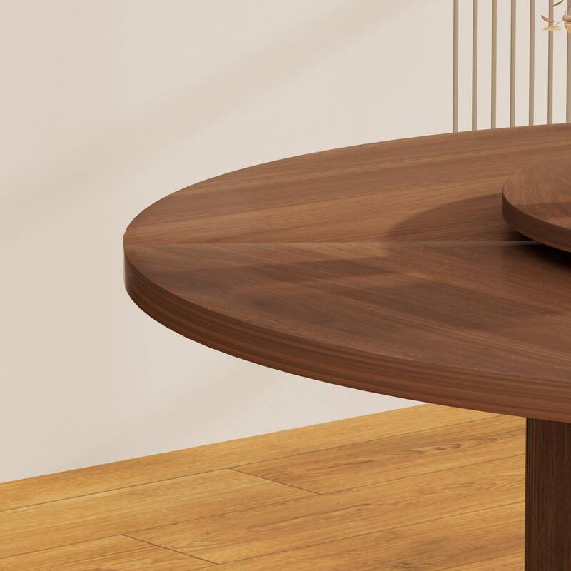 55" Round Dining Table with Rotating Tray and Double-Tiered Storage Rack for Six