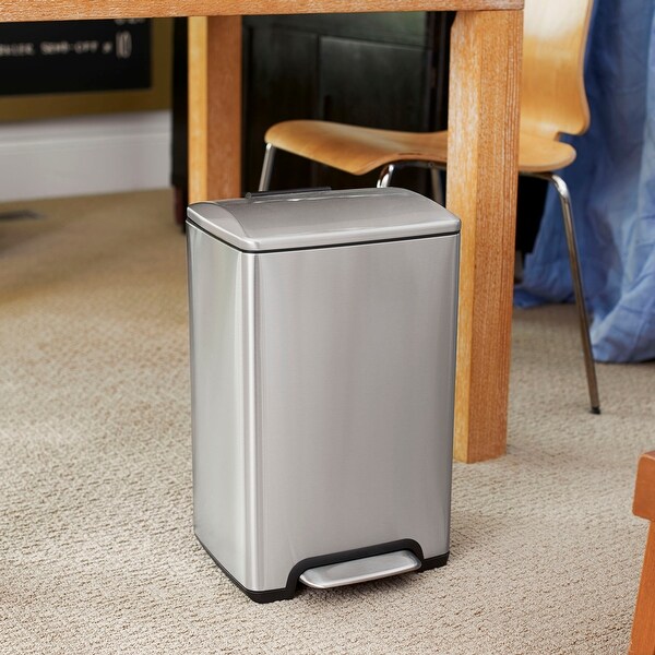 Household Essentials StayOpen Lock Step Trash Can 15L, Removable Bucket with Handle, Stainless