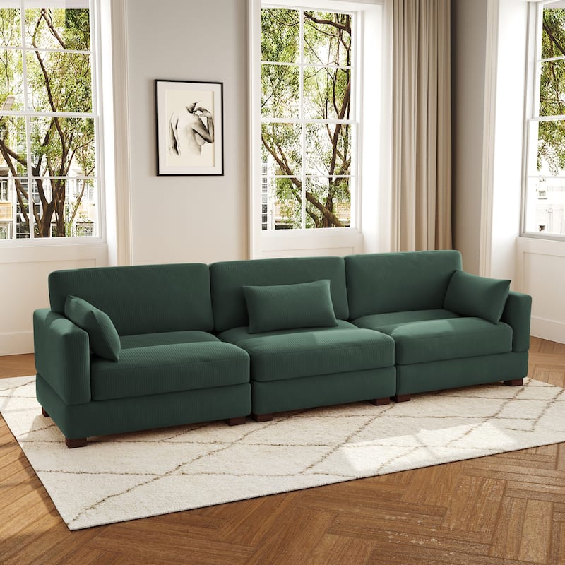 3-Piece Corduroy Couch Modular Sectional Sofa - Hunter Green