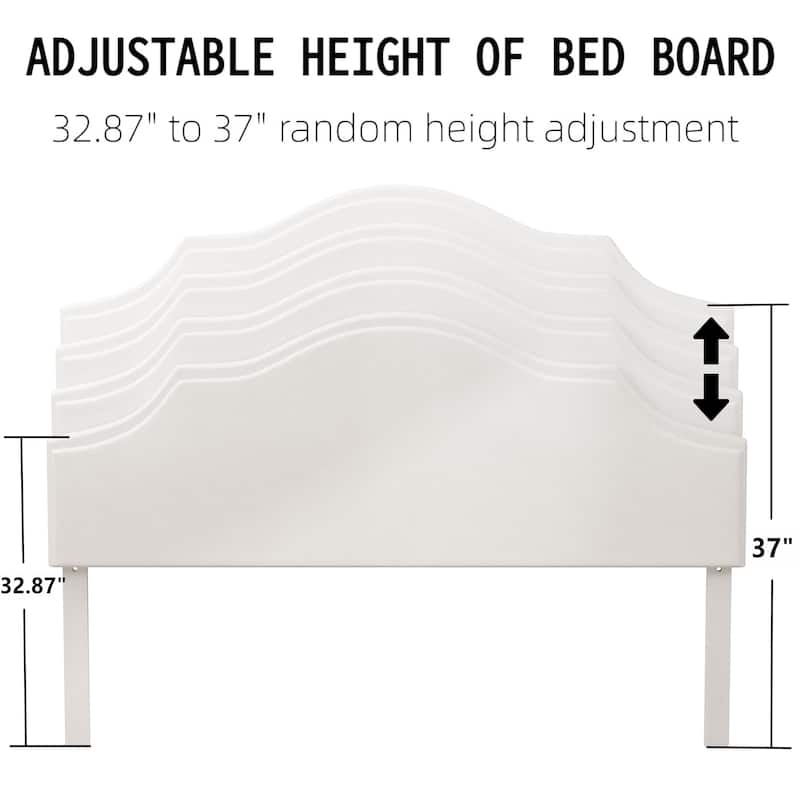 Modern Simple Linen Upholstered Bed Platform Bed Frame with Adjustable Curved Headboard and Wooden Legs for Bedroom, Guest Room