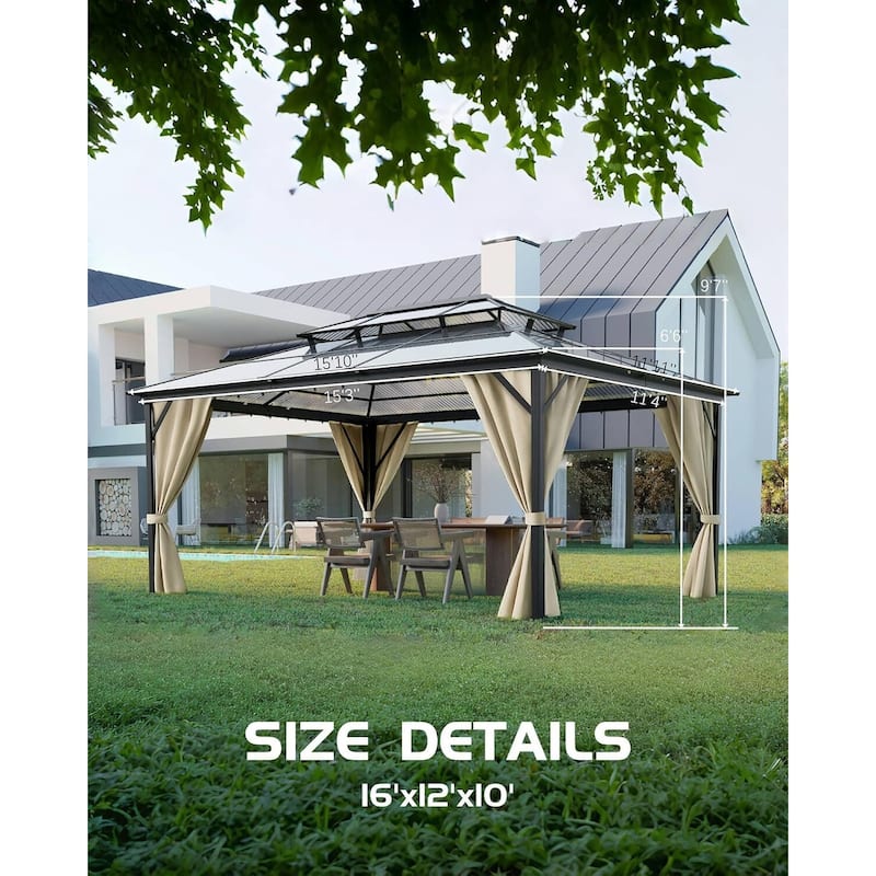 12'x16' Hardtop Gazebo for Patio, Deck, Backyard, Lawn, and Garden - 12X16 Ft