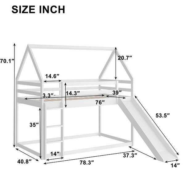 White Twin Size Bunk Bed Wood House Bed with Convertible Slide and ...