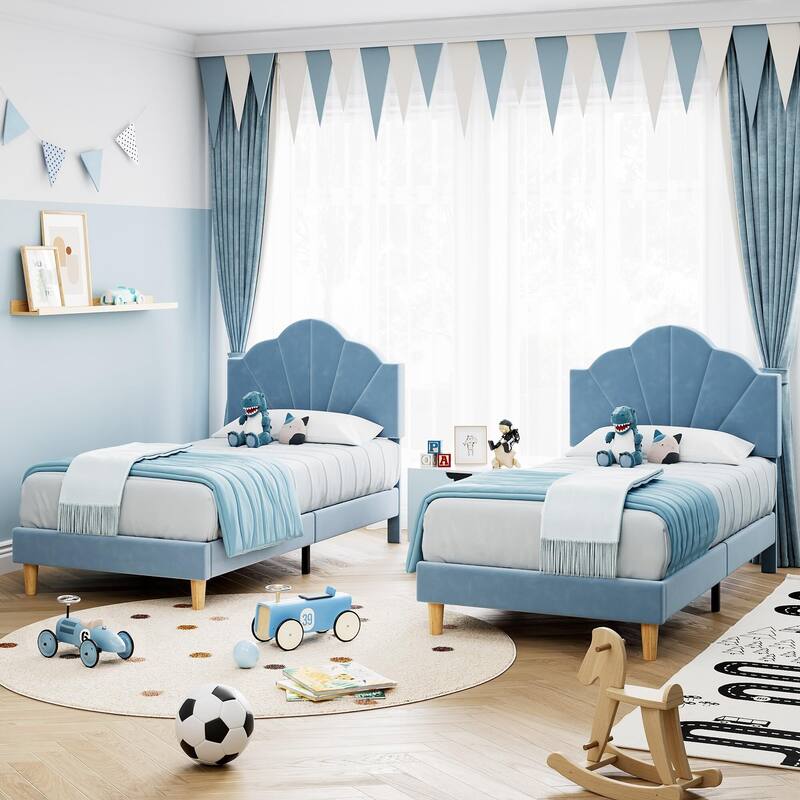 Velvet Upholstered Bed Frame with Adjustable Headboard