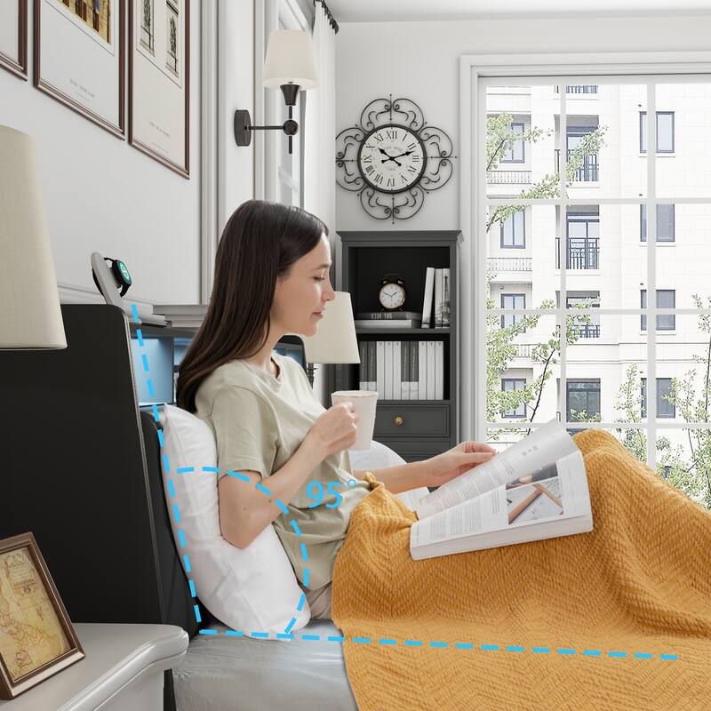 Platform Bed Frame – Features Ergonomic Headboard, Built-In Outlets & USB Charger, LED Lighting(No Box Spring Required)‌